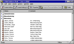cc:Mail Address Book Screen